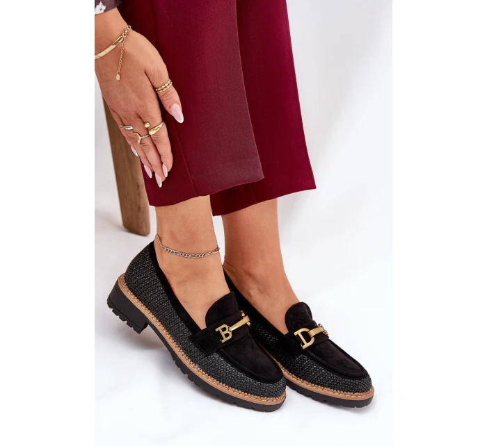 Dámské Mokasíny S Pletením A Zlatým Černé model 21688123 - Boto