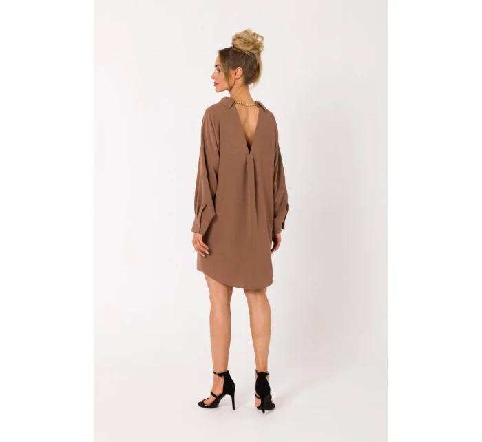 M740 Košilové šaty s ozdobným límcem - čokoládové M740 Košilové šaty s ozdobným límcem - čokoládové