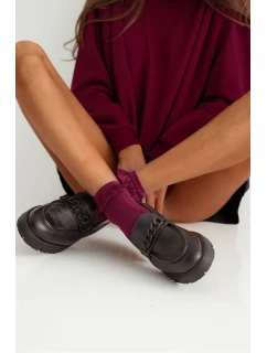 Skarpetki Damskie Bawełniane Z Koronką Bordowe