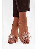 Dámské sandály na podpatku s ozdobou D&A MR52-238 Růžové zlato - D&A