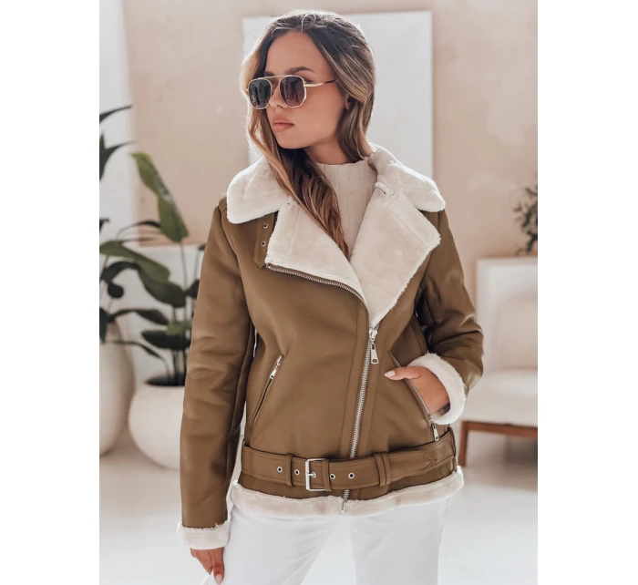 Dámská kožená bunda s ovčí kůží NORFDIMA camel FashionStreet TY4738