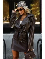 Bunda z měkké ekokůže s páskem a asymetrickým zipem hnědá model 21322454 - numoco basic