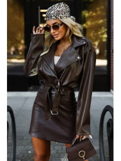 Bunda z měkké ekokůže s páskem a asymetrickým zipem hnědá model 21322454 - numoco basic