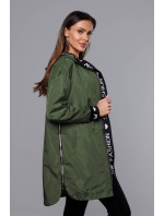Tenká dámská bunda v khaki barvě s ozdobnou lemovkou (B8145-11)