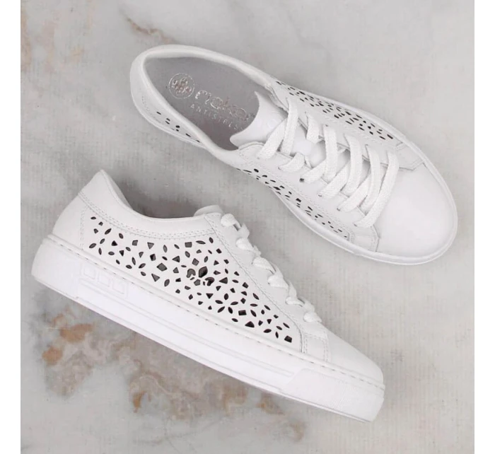 Skórzane buty W białe model 22018131 - Rieker