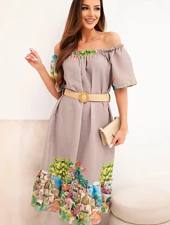 Dámské šaty model 22170765 střihu s páskem a krátkým rukávem fango - K-Fashion