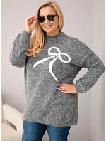 Dámský svetr Plus Size s přídavkem vlny s mašlí grafitový Dámský svetr Plus Size s přídavkem vlny s mašlí grafitový