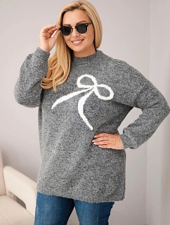 Dámský svetr Plus Size s přídavkem vlny s mašlí grafitový