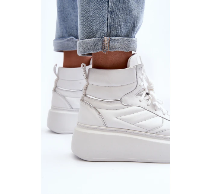 Zazoo 3392/X Dámské Kožené Sportovní Boty Na Platformě Bílé