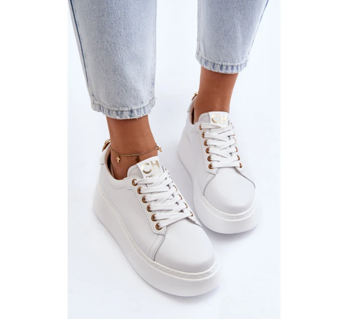 Dámské kožené tenisky na platformě model 21649096 bílé - CheBello