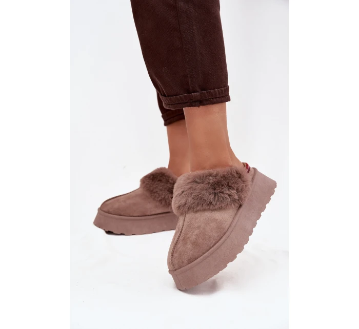 Dámské sněhule na platformě s kožešinou a výšivkou tmavě béžové Querina Dámské sněhule na platformě s kožešinou a výšivkou tmavě béžové Querina