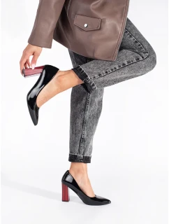 Luxusní černé lodičky dámské na širokém podpatku