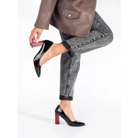 Luxusní černé  lodičky dámské na širokém podpatku