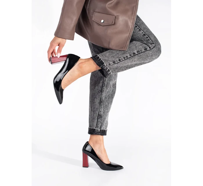 Luxusní černé lodičky dámské na širokém podpatku Luxusní černé lodičky dámské na širokém podpatku