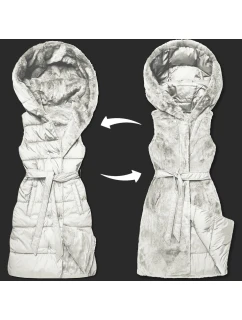 Hrubší oboustranná péřovo-kožešinová vesta v barvě ecru Minority (P3-6035-12)