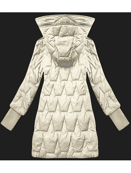 Prošívaná dámská bunda v barvě ecru pro přechodné období s stahovacími lemy model 21479182 - Libland