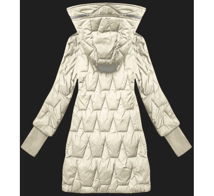 Prošívaná dámská bunda v barvě ecru pro přechodné období s úpletovými stahovacími lemy Libland (LD-7775)