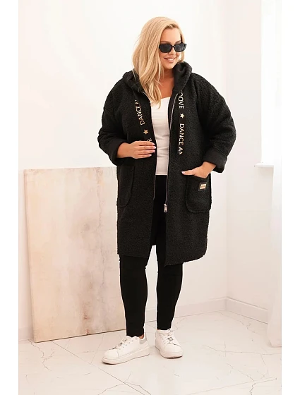 Dámský kabát Plus Size z  s kapucí a kapsami černý model 22324361 - K-Fashion