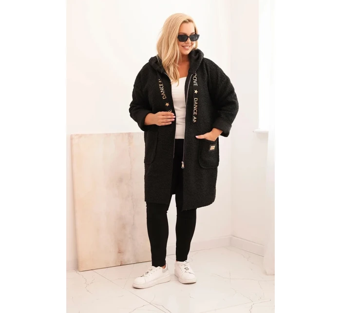 Dámský kabát Plus Size z  s kapucí a kapsami černý model 21297040 - K-Fashion