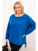 Dámská blůza Plus Size asymetrická s dlouhým rukávem chabrová