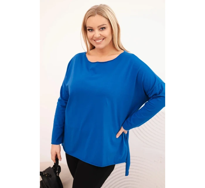 Dámská blůza Plus Size asymetrická s dlouhým rukávem chabrová