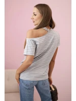 Dámská bavlněná blůza s pruhy na jedno rameno s chokerem šedá