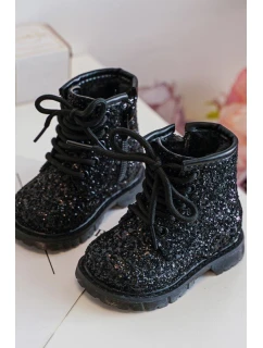 Dětské Brokatové Botky Oceněné Se Zipem Černé Saussa
