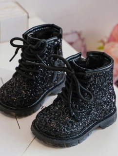 Dětské Brokatové Botky Oceněné Se Zipem Černé Saussa