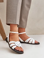 Kožené Dámské Sandály Na Plochém Podpatku Bílé Zazoo 3688