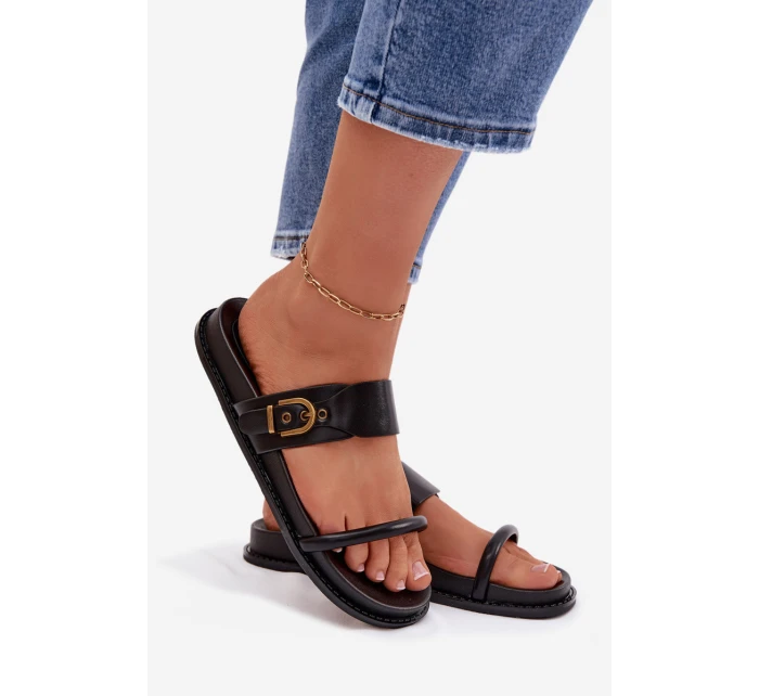 Dámské pantofle se zlatým sponou Černé model 21954737 - Boto