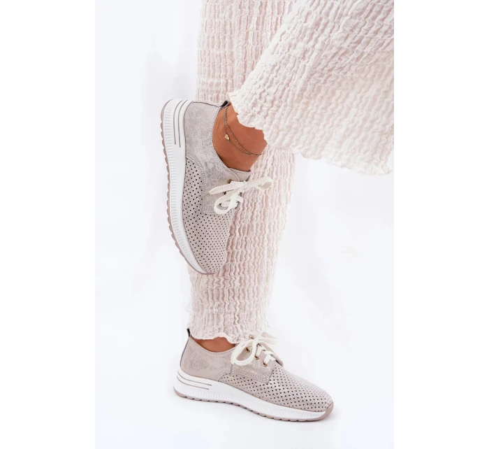 Dámské kožené lehké polobotky na platformě Artiker – béžovo/zlaté