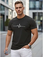 Pánské bavlněné tričko s EKG linkou černé FashionStreet NX5098R
