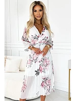 Dámské plisované midi šaty s výstřihem, opaskem a se vzorem růží na pozadí model 22121293 - numoco basic