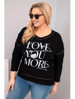 Dámská blůza Plus Size s nápisem Love You More roztrhaná černá