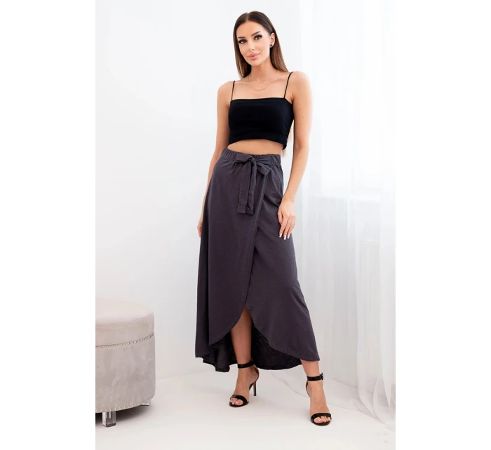 Dámská bavlněná maxi zavinovací sukně se zavazováním grafitová