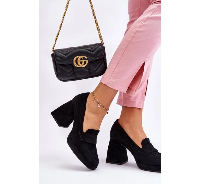 Semišové Lodičky Na Podpatku A Platformě Černe model 21612230 - VINCEZA