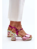 Dámské sandály na podpatku ve květech D&A CR980 růžové