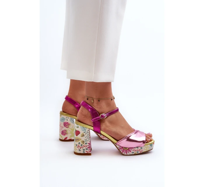 Dámské sandály na podpatku ve květech D&A CR980 růžové