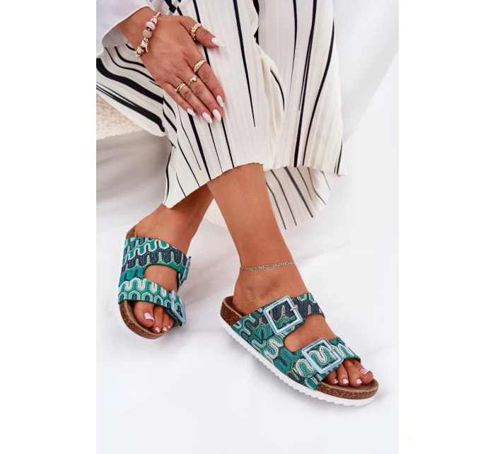 Dámské Pantofle S Přezkami A Briliantem S.Barski RB51-006 Zelené Dámské Pantofle S Přezkami A Briliantem S.Barski RB51-006 Zelené