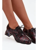 Kožené lakované dámské polobotky na podpatku s krystaly model 21712340 bordó - Artiker