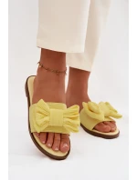 Dámské pantofle na nízkém podpatku s mašlí Žluté Amivelle