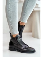 Lakované Nízké Dámské Kotníkové Boty Na Plochém Podpatku Zateplené Černé S.Barski Černé Lakované Nízké Dámské Kotníkové Boty Na Plochém Podpatku Zateplené Černé S.Barski Černé