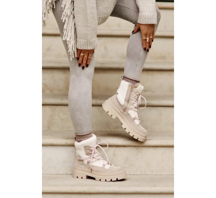 Kotníkové boty s beránkovým kožíškem béžové Merilana Kotníkové boty s beránkovým kožíškem béžové Merilana