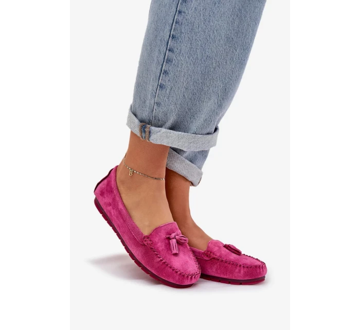 Dámské klasické semišové mokasíny S.Barski – fuchsiové