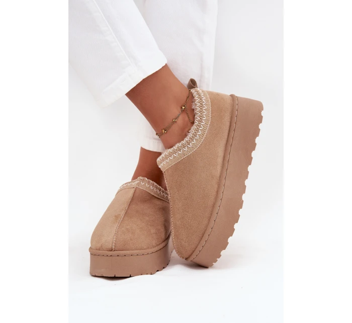 Dámské nízké sněhule Taliah na platformě s vyšíváním – béžové