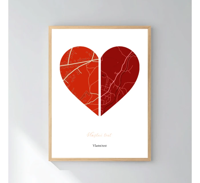 Personalizovaný magický fotoobraz v rámu - 30x40 - dvě mapy jako srdce Personalizovaný magický fotoobraz v rámu - 30x40 - dvě mapy jako srdce