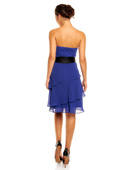 Společenské šaty model 15042437 značkové s mašlí a sukní s volány modré Modrá - Mayaadi