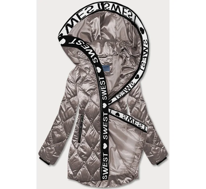 Béžová dámská bunda s ozdobnou lemovkou (B8113-12)