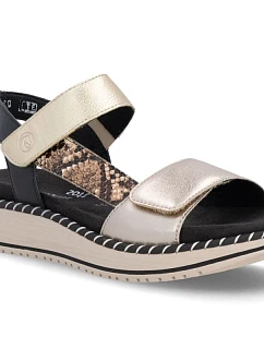 Dámské kožené sandály na platformě metalické zlaté Remonte by Rieker D3J50-90
