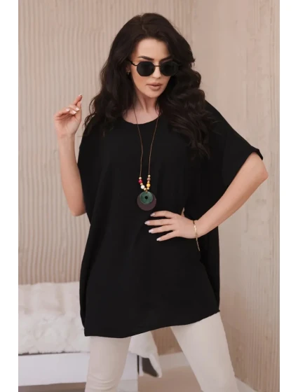 Oversized halenka s přívěskem černý Oversized halenka s přívěskem černý